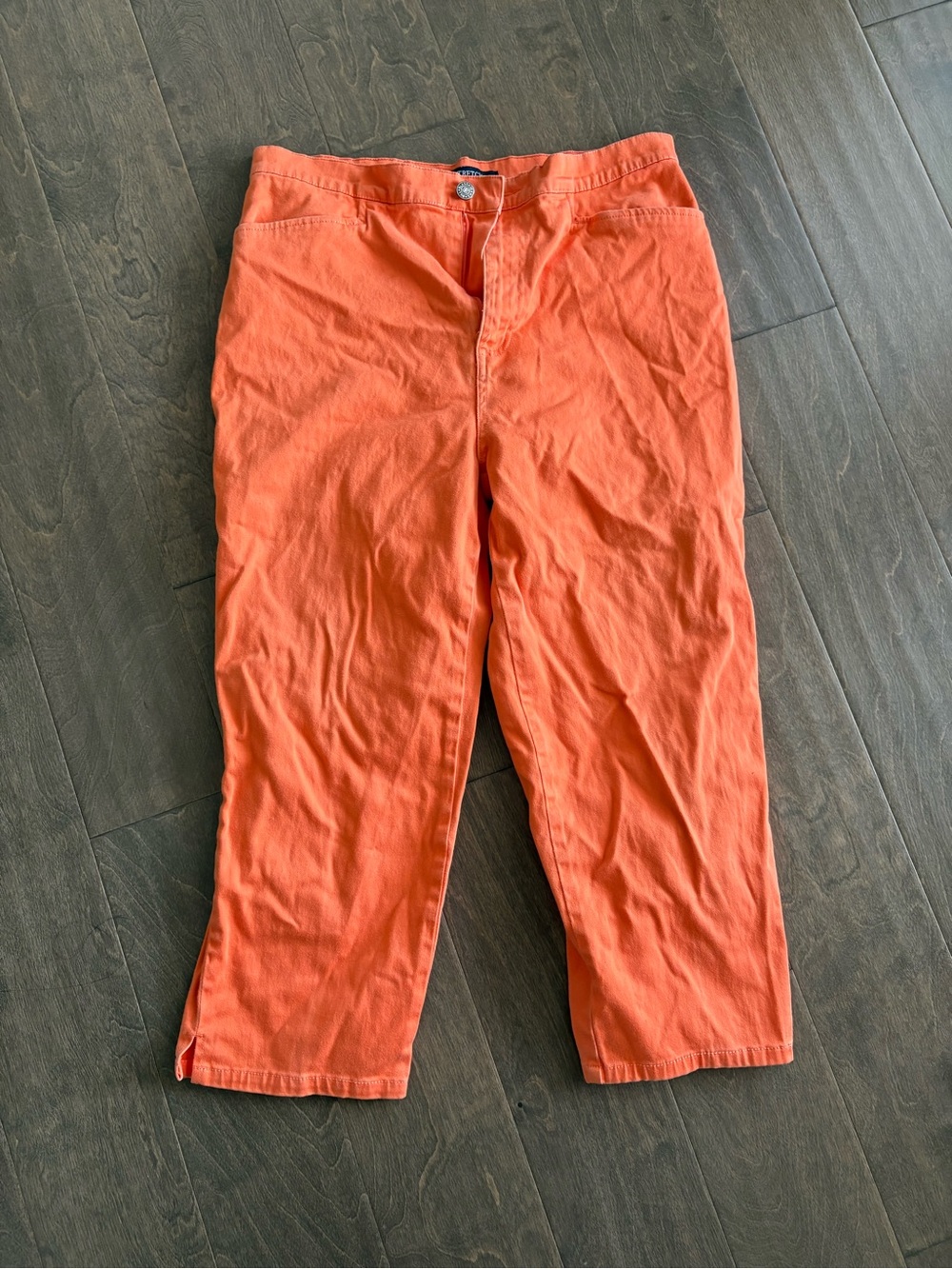 Bill Blass 90s VTG Stretch Cotton Twill Capri Crop Pants Coral/Orange Size 10